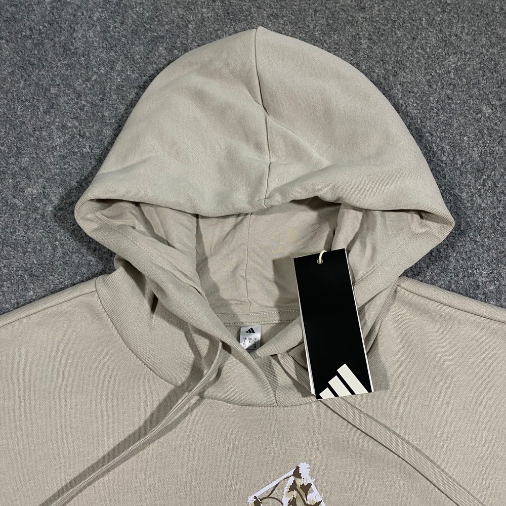 Adidas Trefoil Floral Logo Hoodie Womens XL Beige Pullover Fleece Sweatshirt - Picture 7 of 16